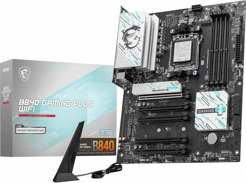 MSI B840 Gaming Plus WiFi Motherboard - ATX, Supports AMD Ryzen 9000/8000/7000 Processors, DDR5 Memory Boost 8000+ MT/s, PCIe 4.0, M.2 Gen4, Wi-Fi 7, 2.5G LAN - Image 1