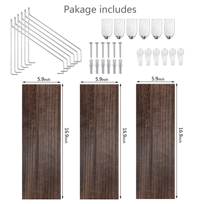 MITIME Floating Shelves Set of 3 Rustic Solid Wood Floating Shelf Wall Storage Shelves for Living Room, Bedroom, Bathroom, Kitchen Laundry, Office.no Drill Shelf(Retro Color L+L+L) - Image 4