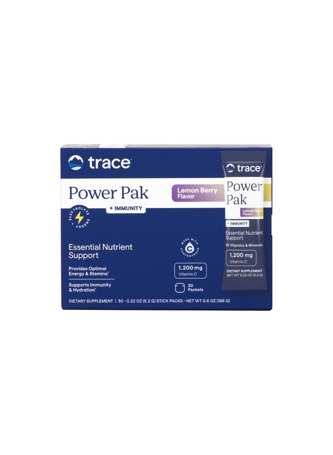 Trace Minerals PowerPak Plus Immunity - Hydration Support Supplement - Vitamin & Mineral Powder with Elderberry - Powder Packet to Aid Immunity & Energy - Fizzy Lemon Berry (30 Servings) - Image 1
