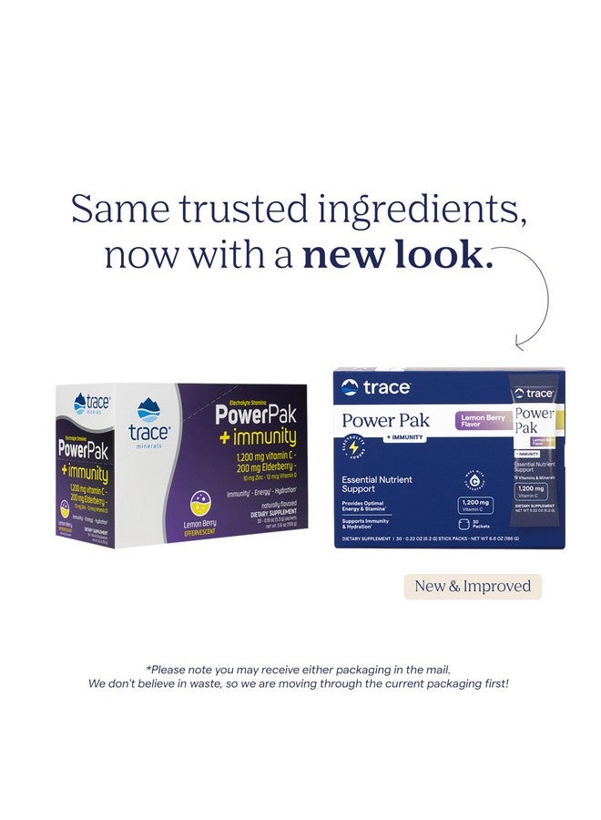 Trace Minerals PowerPak Plus Immunity - Hydration Support Supplement - Vitamin & Mineral Powder with Elderberry - Powder Packet to Aid Immunity & Energy - Fizzy Lemon Berry (30 Servings) - Image 3