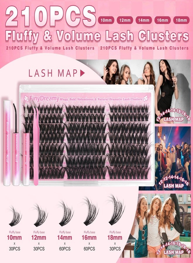 FinyDreamy Fluffy Lash Clusters Kit Wispy Volume Eyelash Extension Kit DIY Thick Long Individual Lashes Reusable with Lash Bond and Seal by FinyDreamy(D Curly 10-18mm 210PCS Kit) - Image 3