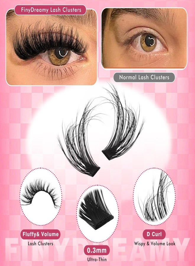 FinyDreamy Fluffy Lash Clusters Kit Wispy Volume Eyelash Extension Kit DIY Thick Long Individual Lashes Reusable with Lash Bond and Seal by FinyDreamy(D Curly 10-18mm 210PCS Kit) - Image 4