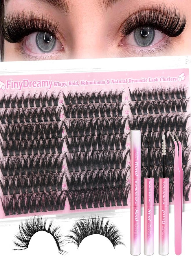 FinyDreamy Fluffy Lash Clusters Kit Wispy Volume Eyelash Extension Kit DIY Thick Long Individual Lashes Reusable with Lash Bond and Seal by FinyDreamy(D Curly 10-18mm 210PCS Kit) - Image 1