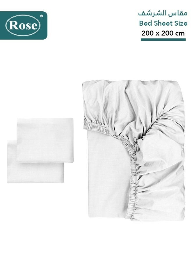 Rose Luxurious Plain Fitted Sheet with Deep Pockets and Pillow Cases, Bed Sheet 3-Pieces Set, Soft & Cozy Microfiber Breathable and Cooling, King Size 200x200+38 cm, Black - White - Image 2