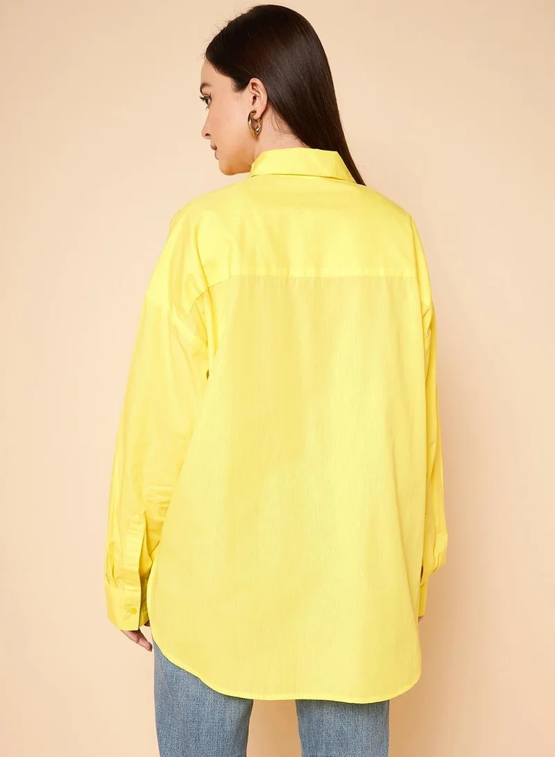 HIGH STAR Oversized Solid Cotton Casual Shirt for Women