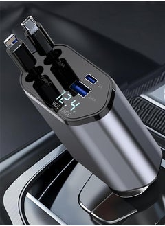 DAREU Upgraded Retractable 4-in-1 Car Charger: 120W Fast Charging Adapter with USB-C and Lightning, Compatible with iPhone 15/15 Pro Max/14/13/12/11, Galaxy, Pixel, Google  - Image 1