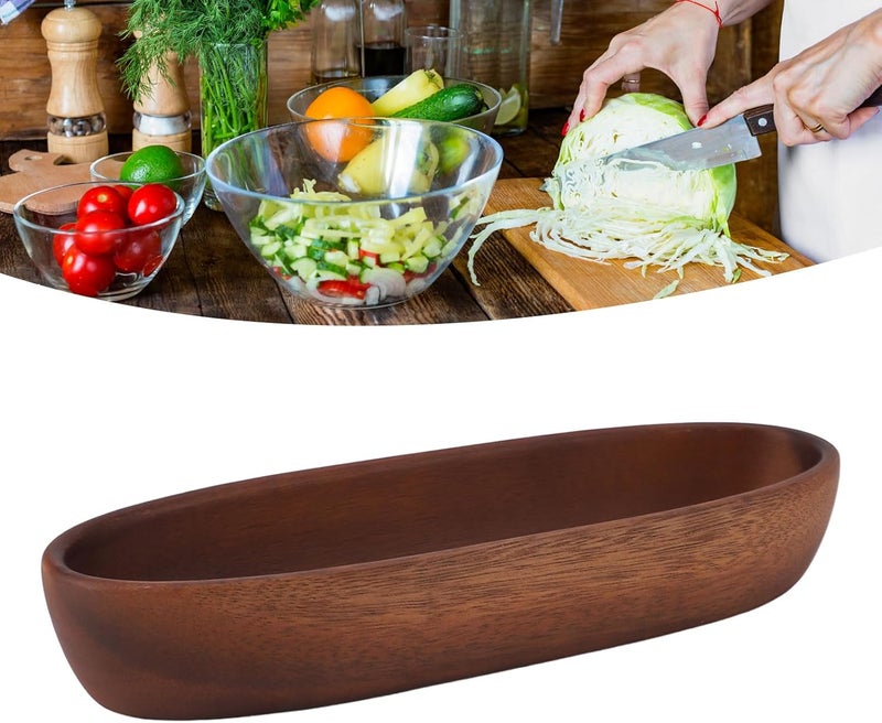 Multipurpose Wooden Salad Bowl Boat Shape Design, Delicate Texture Snack Dessert Tray, Nature Solid Wood (Medium: Approx. 17.6x16.2x10cm / 6.93x6.38x3.94in) - Image 3
