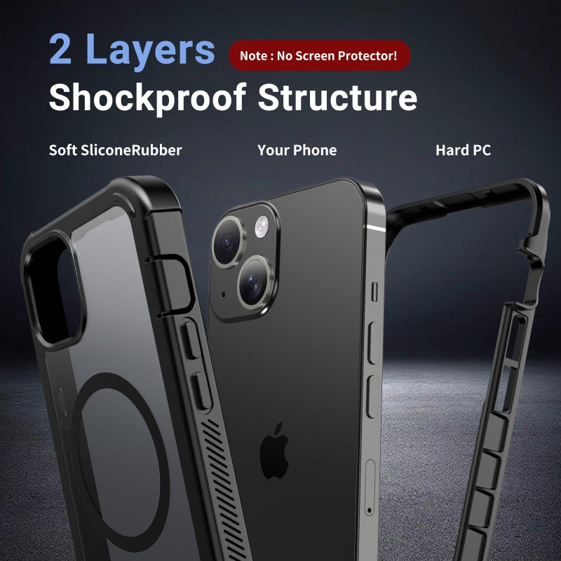 jaroco Magnetic for iPhone 15 Case, [Compatible with MagSafe][Military Grade Drop Protection][Heavy Duty Protection][Non-Slip][Shockproof] 2-Layer Durable Bumper Phone Case 6.1''-Black - Image 2