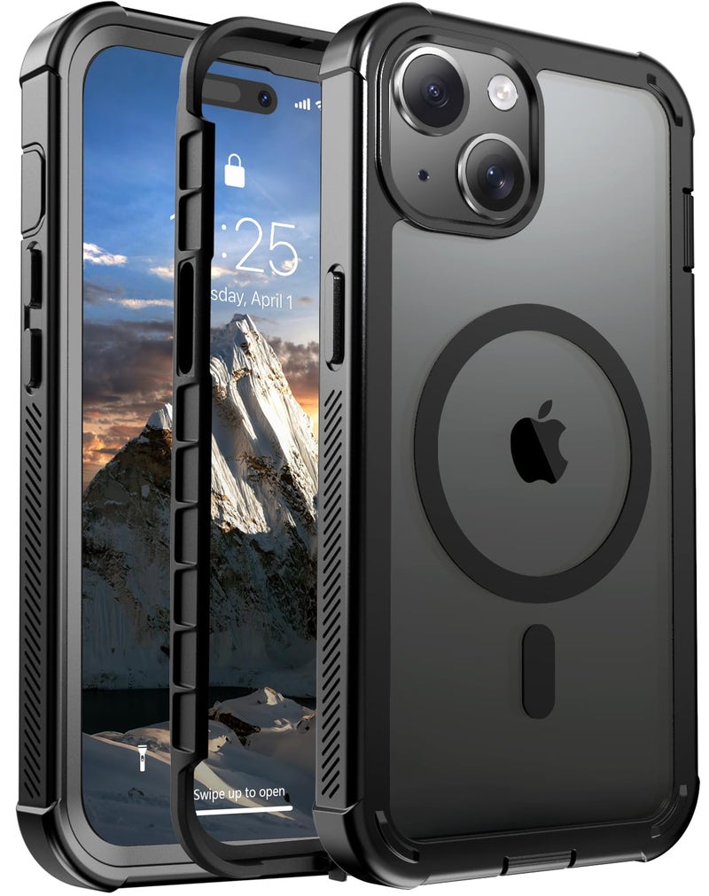 jaroco Magnetic for iPhone 15 Case, [Compatible with MagSafe][Military Grade Drop Protection][Heavy Duty Protection][Non-Slip][Shockproof] 2-Layer Durable Bumper Phone Case 6.1''-Black - Image 1