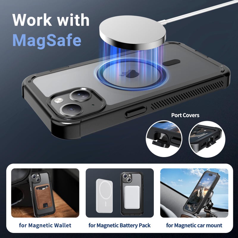 jaroco Magnetic for iPhone 15 Case, [Compatible with MagSafe][Military Grade Drop Protection][Heavy Duty Protection][Non-Slip][Shockproof] 2-Layer Durable Bumper Phone Case 6.1''-Black - Image 4