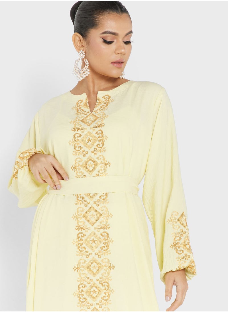 hayas closet - Embroidered Belted Jalabiya - Image 1
