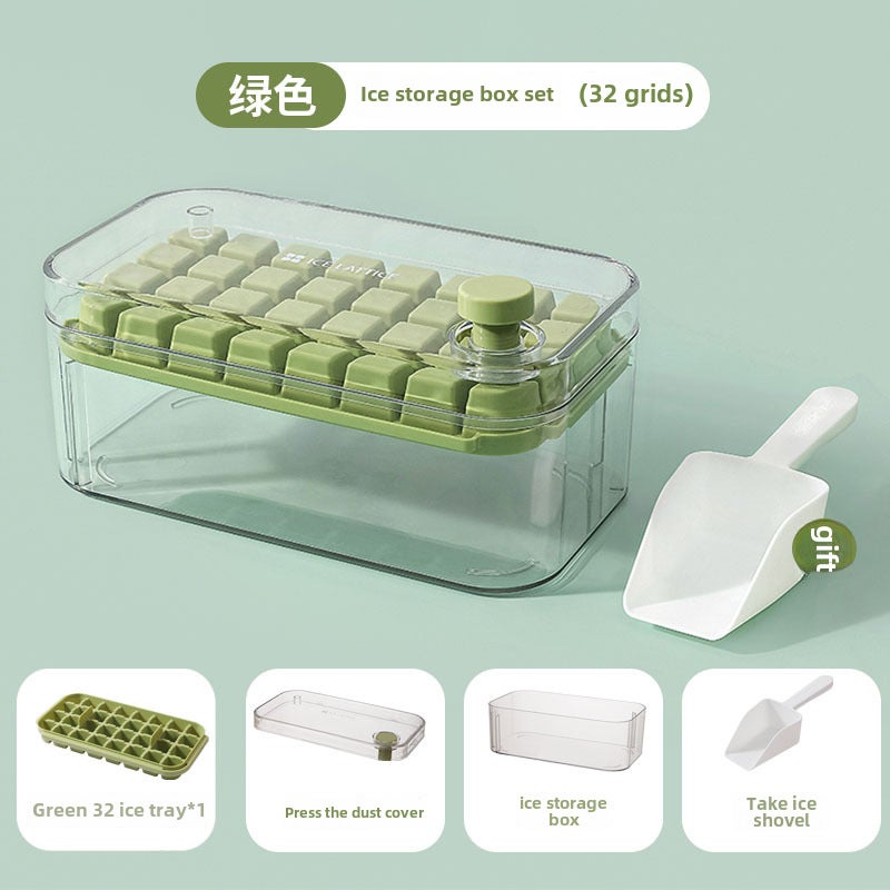 Ice Lattice Mould Internet Celebrity Artifact Household Creative Self-made Large Capacity Ice Lattice Mould with Cover Commercial Quick-frozen Press Type(Green single-layer box) - Image 1