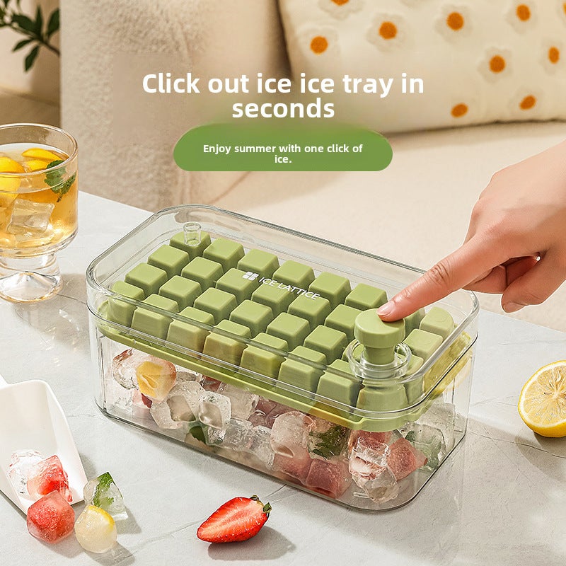 Ice Lattice Mould Internet Celebrity Artifact Household Creative Self-made Large Capacity Ice Lattice Mould with Cover Commercial Quick-frozen Press Type(Green single-layer box) - Image 2