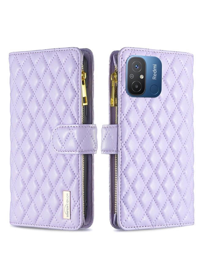 The Bros Case For Xiaomi Redmi 12C Diamond Lattice Zipper Wallet Leather Flip Phone Case