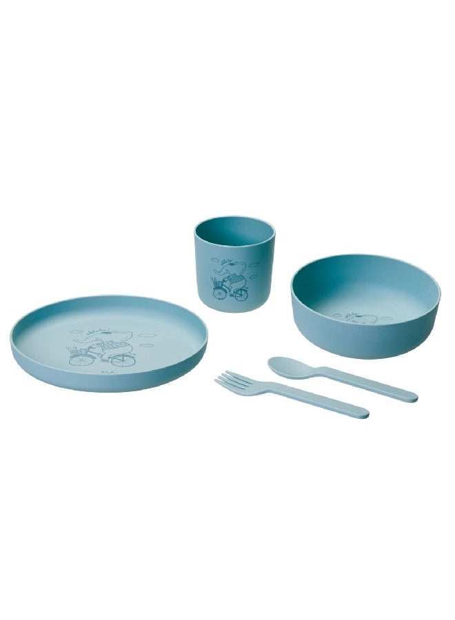 بارفيت مجموعة أدوات طعام للأطفال بطبعة فيل صغير مكونة من 5 قطع أزرق D-PLA5001-B