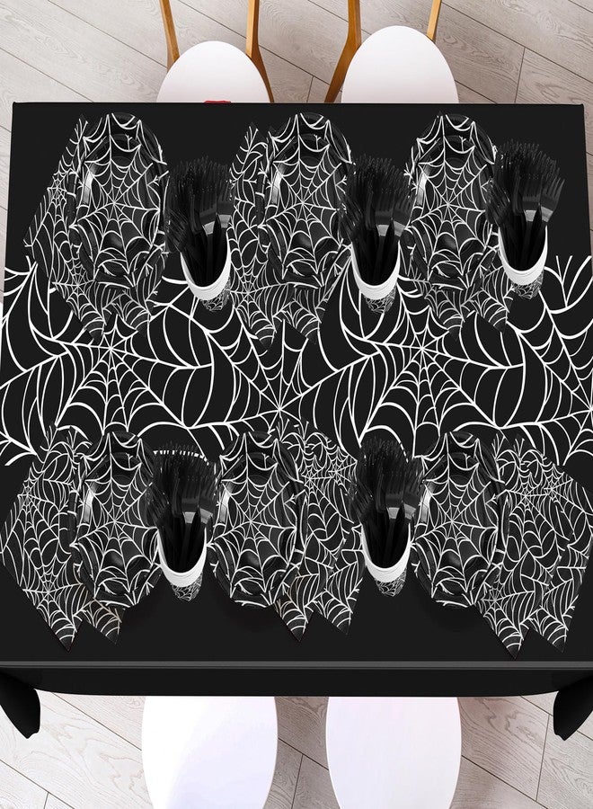 Oudain 162 Pcs Spiderweb Halloween Party Decoration Black White Spider Web Rectangular Tablecloth Disposable Plates Napkins Cups Forks Spoons Knifes Tableware Set for Birthday Party Supplies - Image 3