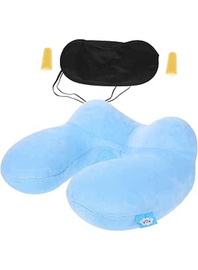 Inflatable U Shaped Travel Pillow Neck Support PVC Inner Tube Sky Blue for Airplane Car Office - Image 1