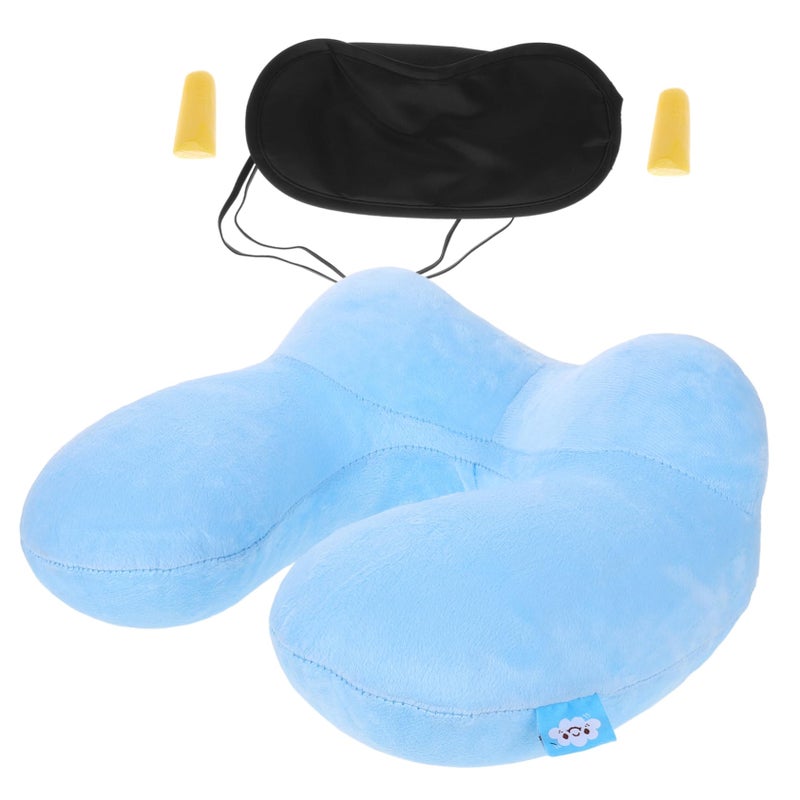 Inflatable U Shaped Travel Pillow Neck Support PVC Inner Tube Sky Blue for Airplane Car Office - Image 2
