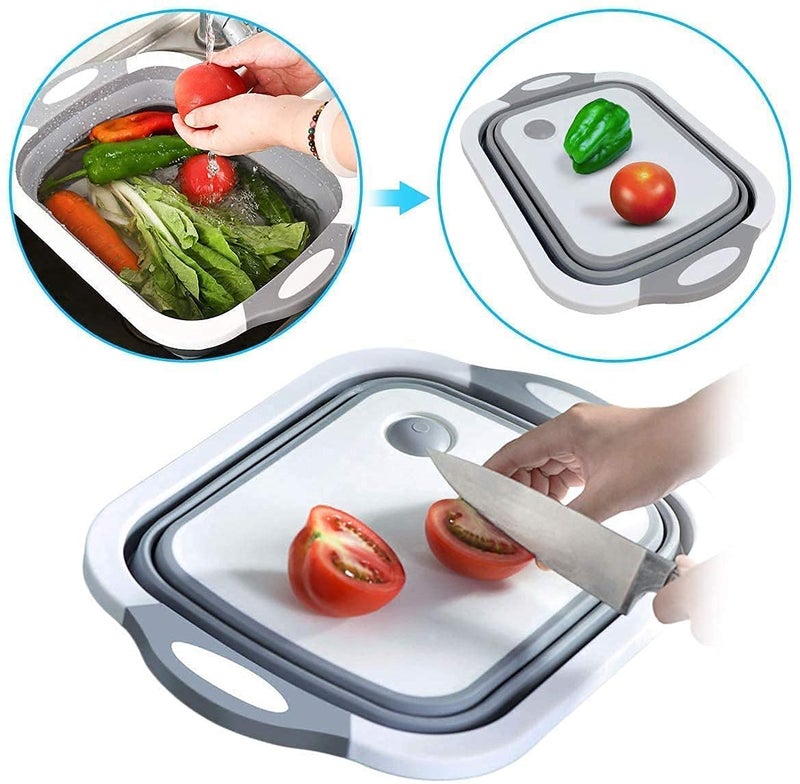GLENOXZONE Glenoxzone Multi Purpose 3 in 1 Collapsible Chopping Board Wash Strain Drain Dish Sink Basket - Image 4