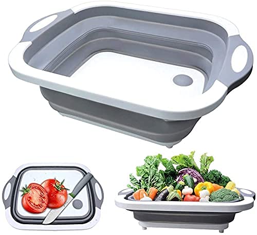 GLENOXZONE Glenoxzone Multi Purpose 3 in 1 Collapsible Chopping Board Wash Strain Drain Dish Sink Basket - Image 1