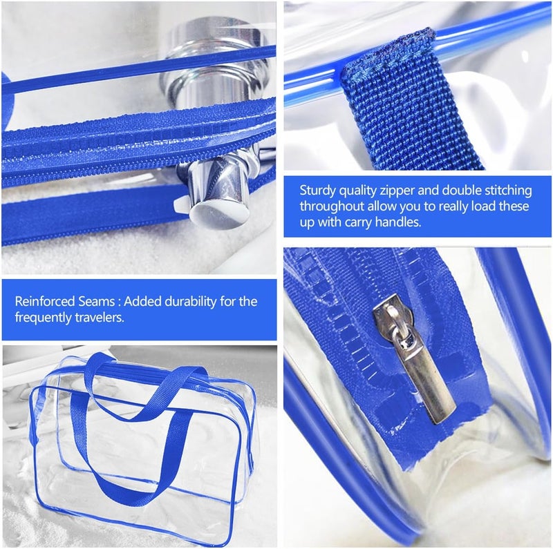 Roybens 3Pcs Crystal Clear PVC Travel Toiletry Bag Kit for Men Women, Waterproof Vinyl Packing Organizer Storage Bag with Zipper Closure and Handle Straps, Cosmetic Pouch, Diaper Bag, Handbag Pencil Bag - Image 3