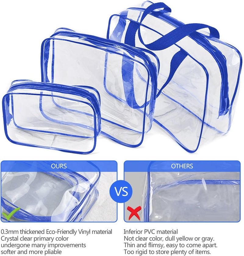 Roybens 3Pcs Crystal Clear PVC Travel Toiletry Bag Kit for Men Women, Waterproof Vinyl Packing Organizer Storage Bag with Zipper Closure and Handle Straps, Cosmetic Pouch, Diaper Bag, Handbag Pencil Bag - Image 4