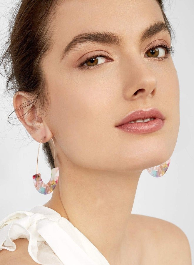 MOLOCH Acrylic Earrings Statement Tortoise Hoop Earrings Resin Wire Drop Dangle Earrings Fashion Jewelry For Women (Floral) - Image 3