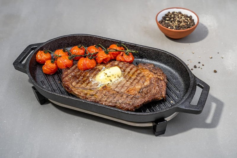 ooni Cast Iron Grizzler Pan - Grill Frying Pan, 12" x 6" Griddle Plate with Removable Handle and Stainless Steel Trivet, Pre-Seasoned Non-Stick Oven Safe Cookware, Pizza Oven and BBQ Accessories - Image 3