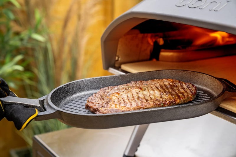 ooni Cast Iron Grizzler Pan - Grill Frying Pan, 12" x 6" Griddle Plate with Removable Handle and Stainless Steel Trivet, Pre-Seasoned Non-Stick Oven Safe Cookware, Pizza Oven and BBQ Accessories - Image 5