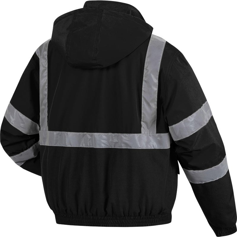 Pursky High Vis Visibility Rain Jacket Construction Reflective Winter Safety Insulated Jackets Waterproof Winter Bomber Coat Black 3XL - Image 2