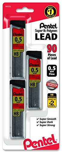 Pentel Super Hi-Polymer Lead Refills, 0.5 mm, 90 Pieces (C25BPHB3-K6) - Image 1