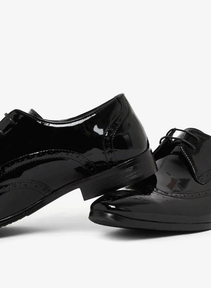 Styli Men Black Patent Leather Wingtip Oxford Shoes