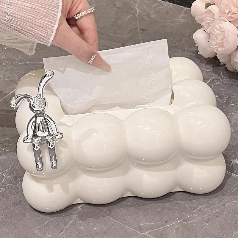 Multipurpose Tissue Holder Elegant Container With Rabbits And Bowknot Designs Stylish Paper Dispenser Tabletop Box Color B - Image 4