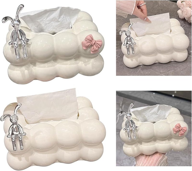 Multipurpose Tissue Holder Elegant Container With Rabbits And Bowknot Designs Stylish Paper Dispenser Tabletop Box Color B - Image 3