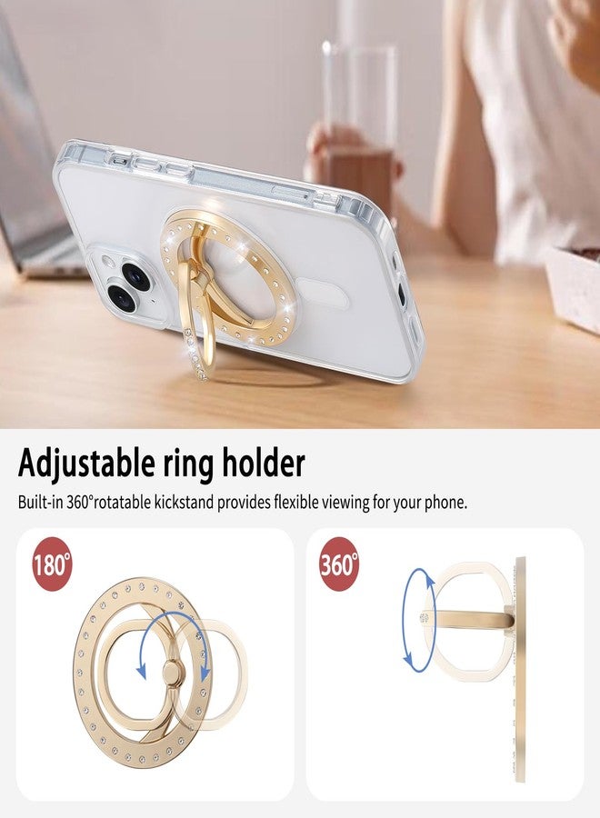 Omio حامل هاتف مغناطيسي أوميو متوافق مع ماغسيف، حامل هاتف مغناطيسي لامع مع حلقة grip مزينة بالألماس القابل للإزالة لملحقات ماغ سيف لهاتف آيفون برو ماكس 16/15/14/13/12، ذهبي - Image 4