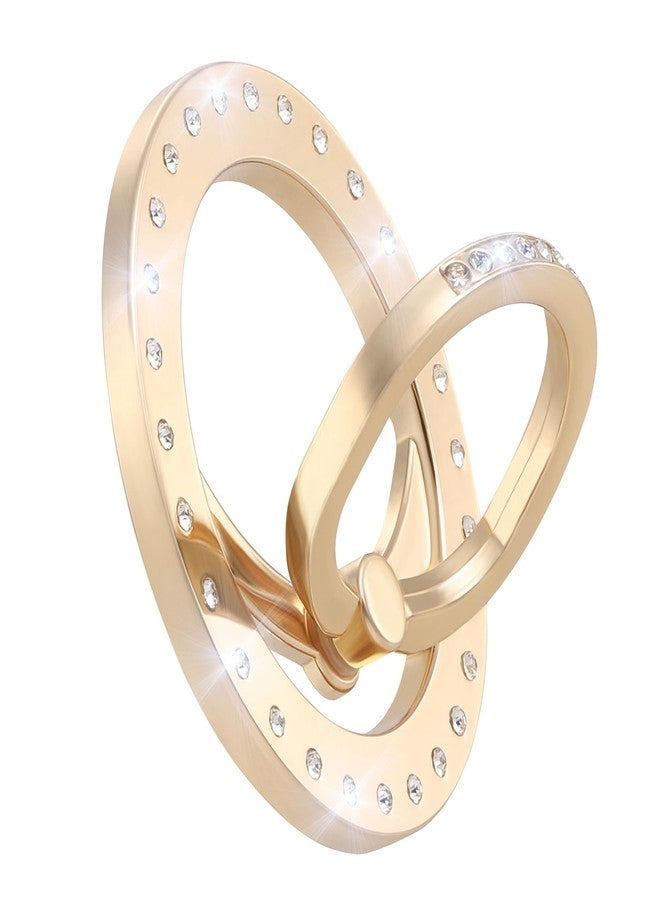 Omio حامل هاتف مغناطيسي أوميو متوافق مع ماغسيف، حامل هاتف مغناطيسي لامع مع حلقة grip مزينة بالألماس القابل للإزالة لملحقات ماغ سيف لهاتف آيفون برو ماكس 16/15/14/13/12، ذهبي - Image 1