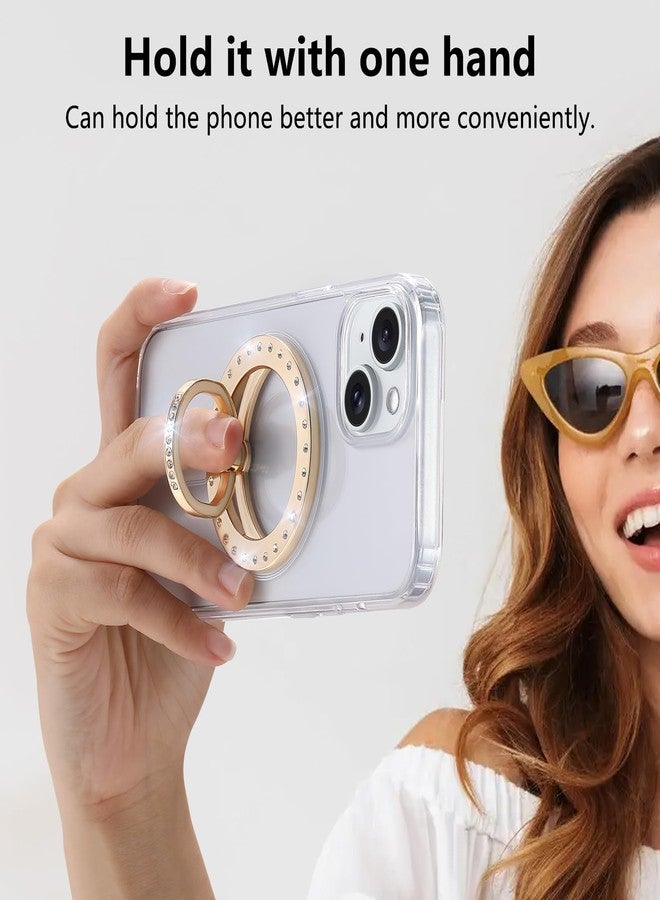 Omio حامل هاتف مغناطيسي أوميو متوافق مع ماغسيف، حامل هاتف مغناطيسي لامع مع حلقة grip مزينة بالألماس القابل للإزالة لملحقات ماغ سيف لهاتف آيفون برو ماكس 16/15/14/13/12، ذهبي - Image 3
