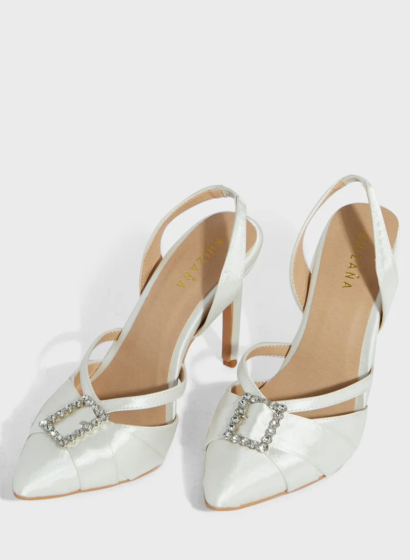 Khizana Jewelled Buckle Double Strap Slip On Pump