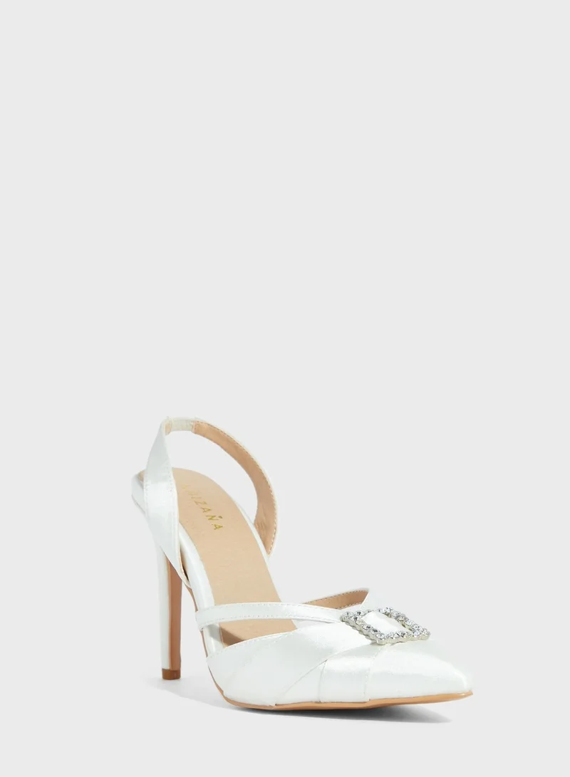 Khizana Jewelled Buckle Double Strap Slip On Pump