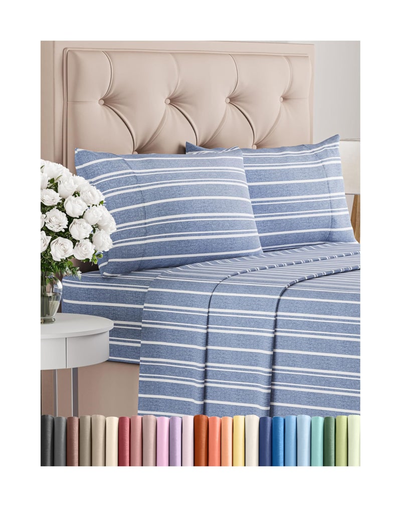 CGK Unlimited Full Size 4 Piece Sheet Set  Comfy Breathable  Cooling Bed Sheets Set  Hotel Luxury Bedding for Women Men Kids Teens Boys  Girls  Deep Pockets Soft Wrinkle Free  OekoTex  Blue Stripes 3 