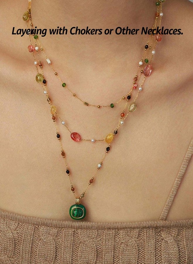 Karmiir Women's Pendant Necklace Beaded Natural Stones with Malachite/White Shell Pendant -18K Gold-Plated Non-tarnish Necklace 18" + 2” Extension Dainty Jewelry, Stone, natural stone - Image 4