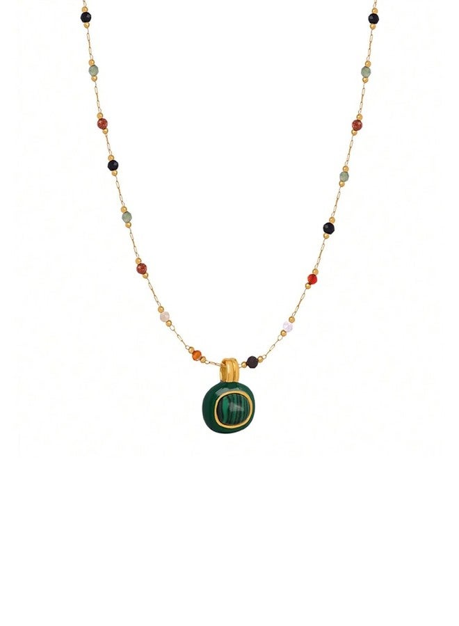 Karmiir Women's Pendant Necklace Beaded Natural Stones with Malachite/White Shell Pendant -18K Gold-Plated Non-tarnish Necklace 18" + 2” Extension Dainty Jewelry, Stone, natural stone - Image 1