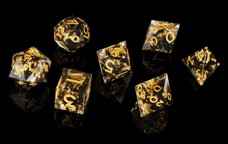 YEMEKO DND Dice Set Handmade 7 Accessories Sharp Edge Dice for Dungeons and Dragons TTRPG Games MultiSided RPG Polyhedral Resin Sharp Edge Dice Roleplaying Games Black Gold - Image 3