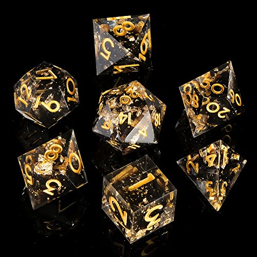 YEMEKO DND Dice Set Handmade 7 Accessories Sharp Edge Dice for Dungeons and Dragons TTRPG Games MultiSided RPG Polyhedral Resin Sharp Edge Dice Roleplaying Games Black Gold - Image 5