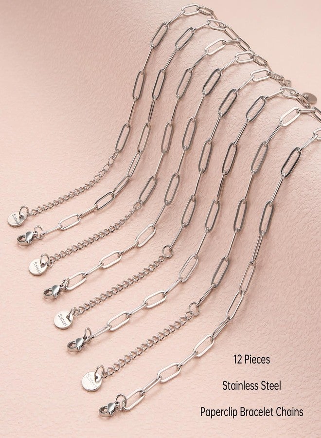 UMAOKANG 12PCS Stainless Steel Bracelet Bulk 6.5Inch Classic Paperclip Chain Bracelets Set for Women and Men DIY Jewelry Making - Image 3