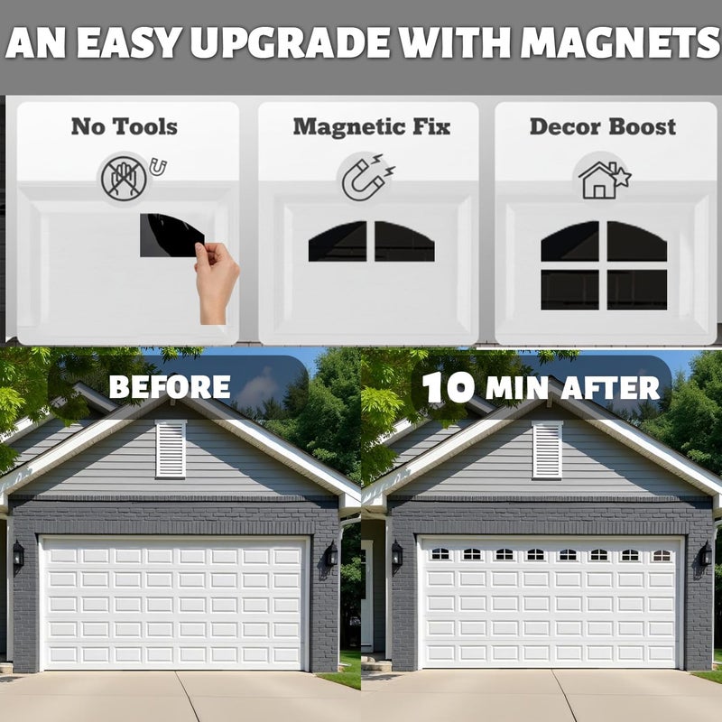 YURROAD 32PCS Strong Magnetic Garage Doors Windows Glossy Faux Window Panels Creates Realistic Look - Fits 2 Garage Car Decorative Hardware - Easy DIY Installation & Won't Fall Off - Image 4