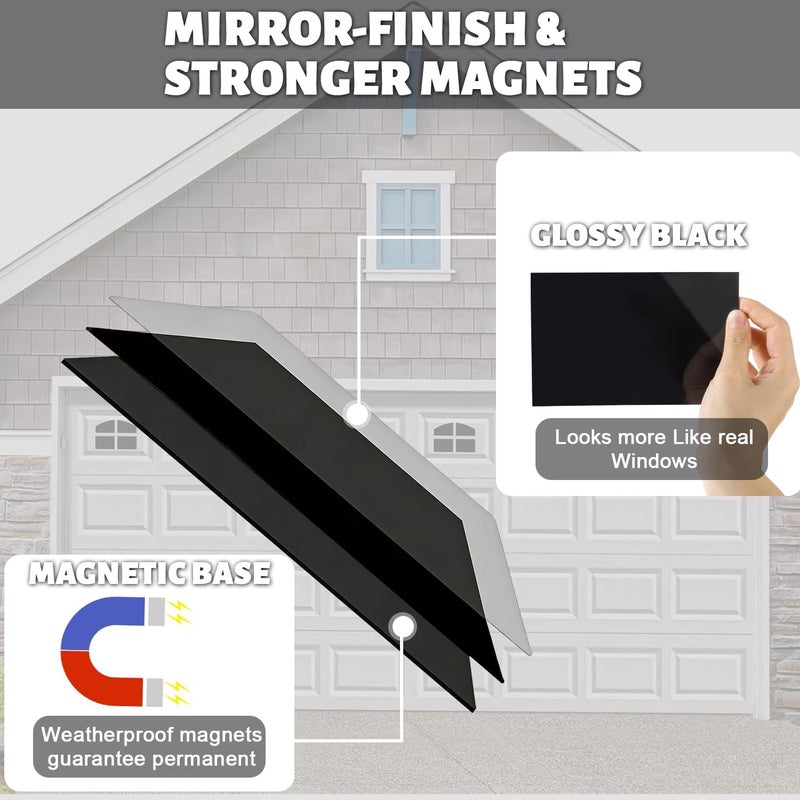 YURROAD 32PCS Strong Magnetic Garage Doors Windows Glossy Faux Window Panels Creates Realistic Look - Fits 2 Garage Car Decorative Hardware - Easy DIY Installation & Won't Fall Off - Image 3