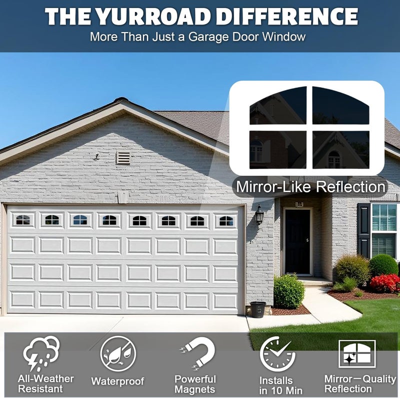 YURROAD 32PCS Strong Magnetic Garage Doors Windows Glossy Faux Window Panels Creates Realistic Look - Fits 2 Garage Car Decorative Hardware - Easy DIY Installation & Won't Fall Off - Image 2