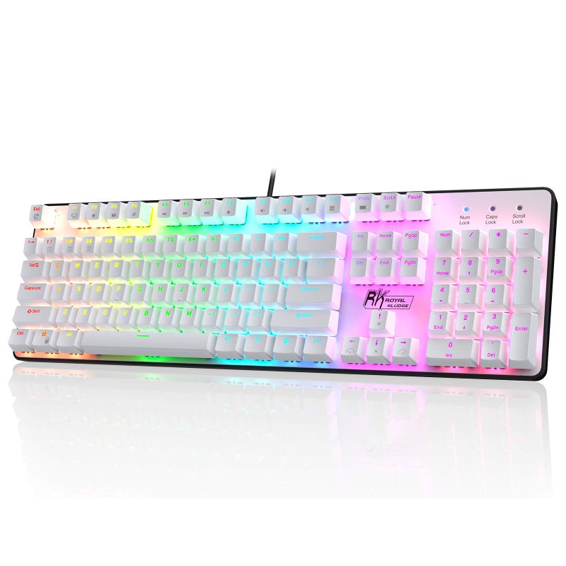 RK ROYAL KLUDGE RK ROYAL KLUDGE RK920 Full Size Mechanical Keyboard, Rainbow Backlit Gaming Keyboard, 104 Keys Wired Mechanical Keyboard with Number Pad, Quite Red Switch  - Image 1
