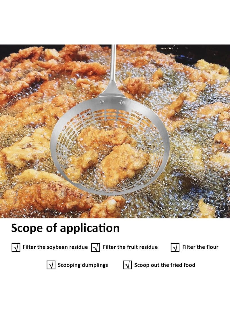 SYOSI مصفاة عنكبوت من الفولاذ المقاوم للصدأ، ملعقة سلكية للقلي والطهي، ملعقة مكرونة شبكية دقيقة متينة بمقبض طويل، أداة مطبخ مقاومة للحرارة للنودلز والقلي العميق، فضي، صغير - Image 5